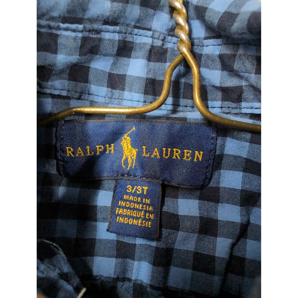 Ralph Lauren Boys Blue Gingham Check Button Down Shirt Long Sleeve 3T Pocket - Picture 3 of 6